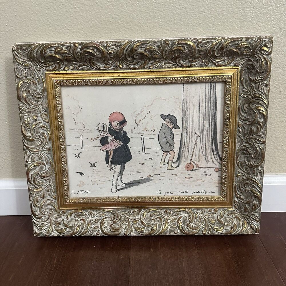 Georges Redon Vintage Lithograph Ce que c'est pratique What Is Practical? Framed